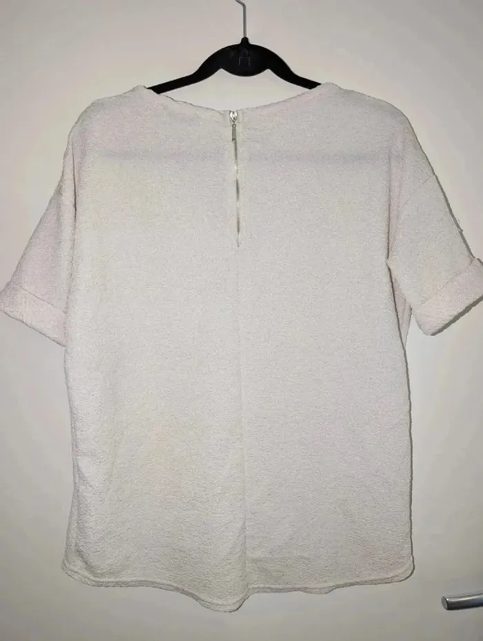Tee-shirt femme crème col rond oversize taille M Cache-cache - photo numéro 3
