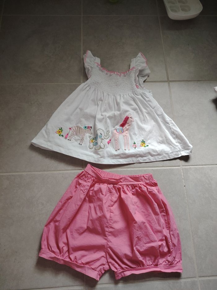 Ensemble elephant rose / blancs short bouffant