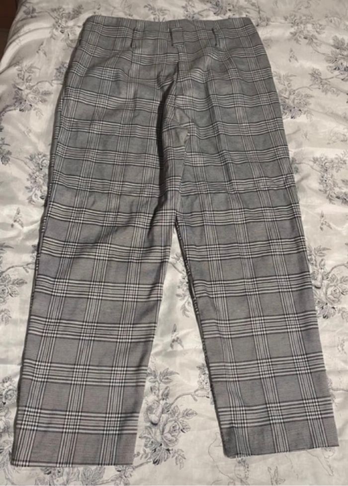 Pantalon à pinces droit, motif écossais noir - photo numéro 2