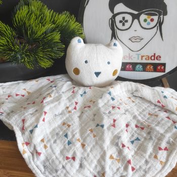 doudou ours tape à l'oeil tao triangles Lange Blanc Vert Jaune #geektradedoudou