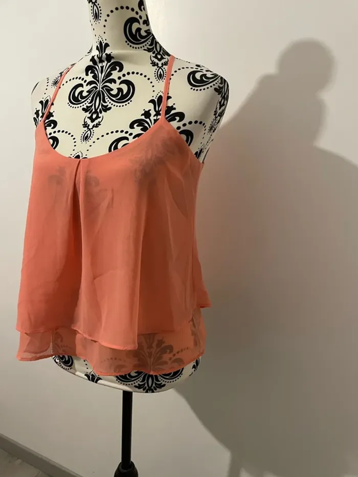 Débardeur blouse fluide à bretelles corail dos croisé Bershka taille S - photo numéro 3