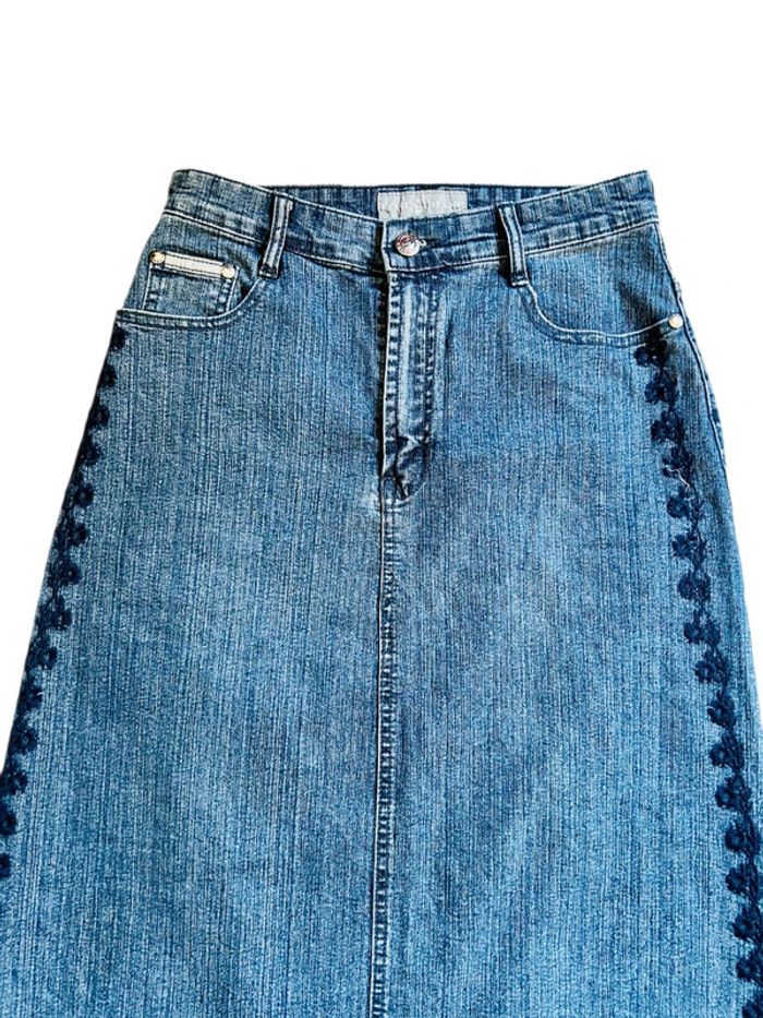 💙🌿Jupe en jean longue brodée bohème vintage 2000 long embroidered denim boho skirt🌿💙 - photo numéro 17