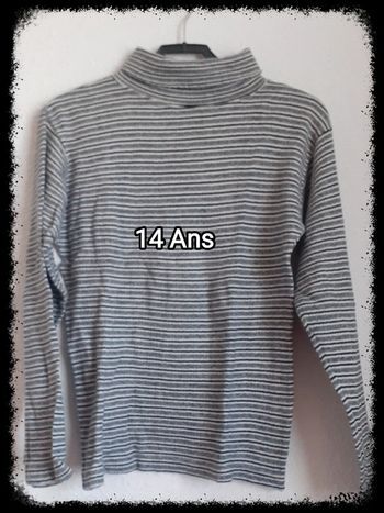 Pull à rayures. Col roulé. 14 Ans.