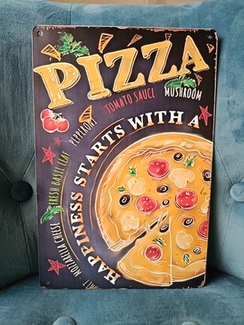 Plaque métal pizza neuve 20x30cm