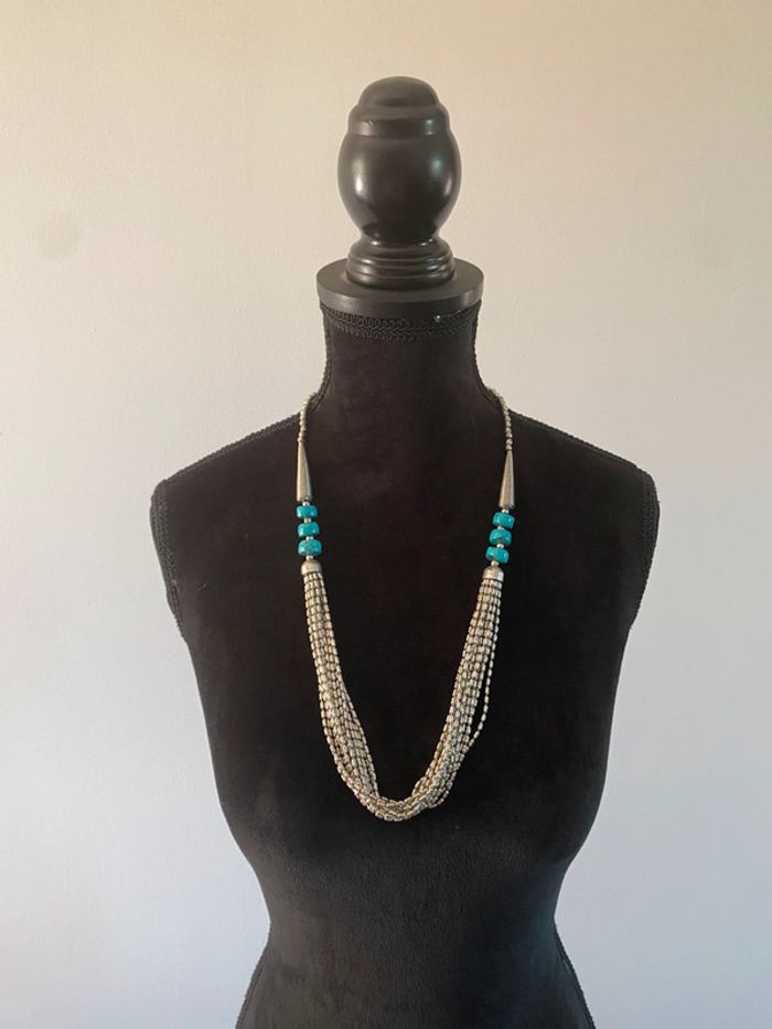 Collier en métal argenté et pierres naturelles turquoise - photo numéro 4