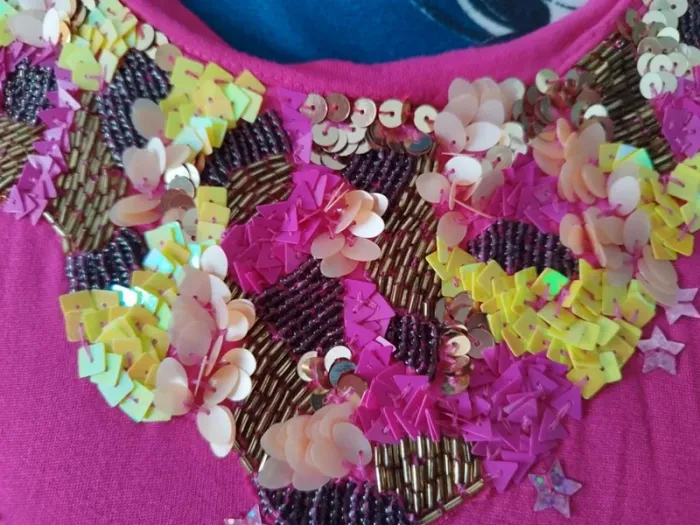 Superbe tee-shirt original magenta sequins Kookaï - Pink Crush - photo numéro 7