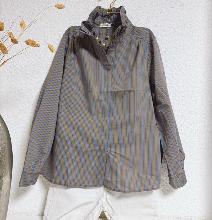 Chemise marron bleu rayures taille S - photo numéro 4