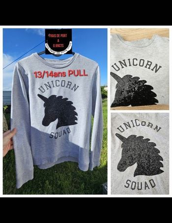 Pull Licorne gris / noir fille 13/14ans