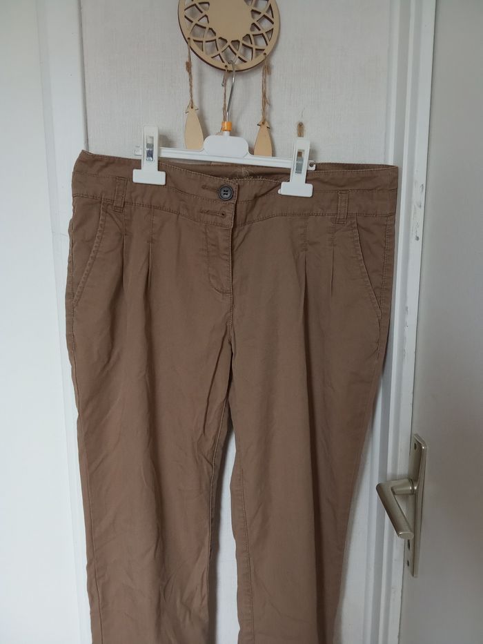 Pantalon droit femme mi saison marque cache cache taille 38 ou M, beige, kaki - photo numéro 3