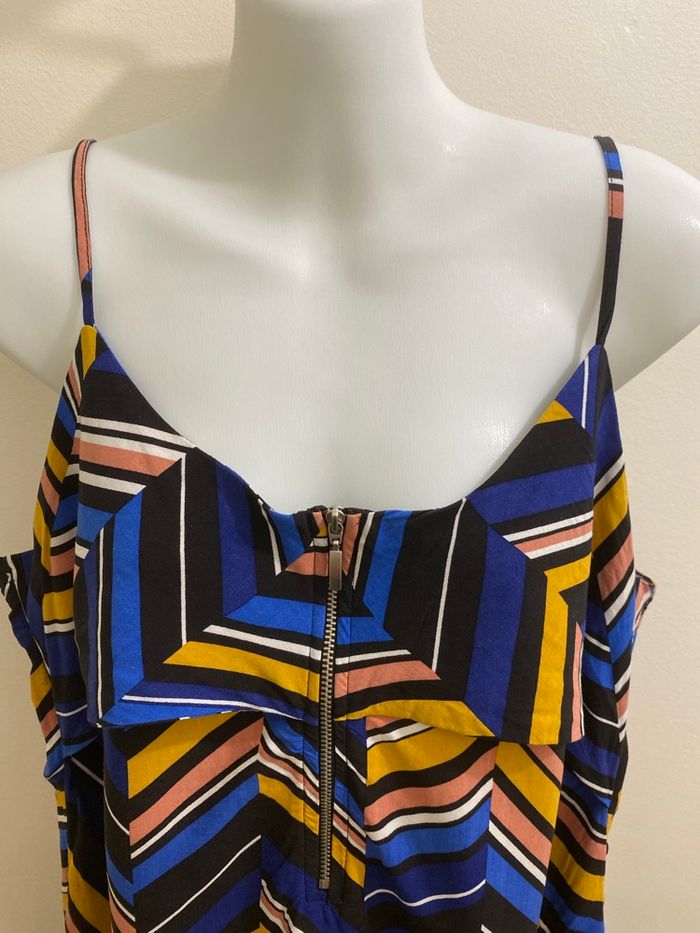 Top bleu moutarde motif chevrons géométrique débardeur fluide fines bretelles femme taille 42 JDY - photo numéro 2