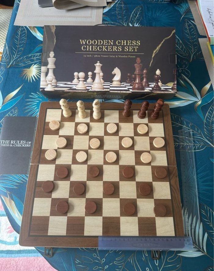 Jeu d’échecs en bois premium neuf complet + dames inclus 38 cm - photo numéro 3