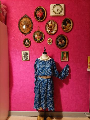 Robe bleue femme manches longues fleurs multicolores Kiabi taille 54