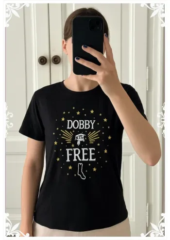 T-shirt noir Harry Potter - "Dobby is Free" taille L