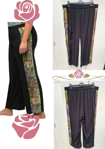 Pantalon Palazzo Noir Imprimé Serpent Multicolore Jambes Larges Taille Elastique
