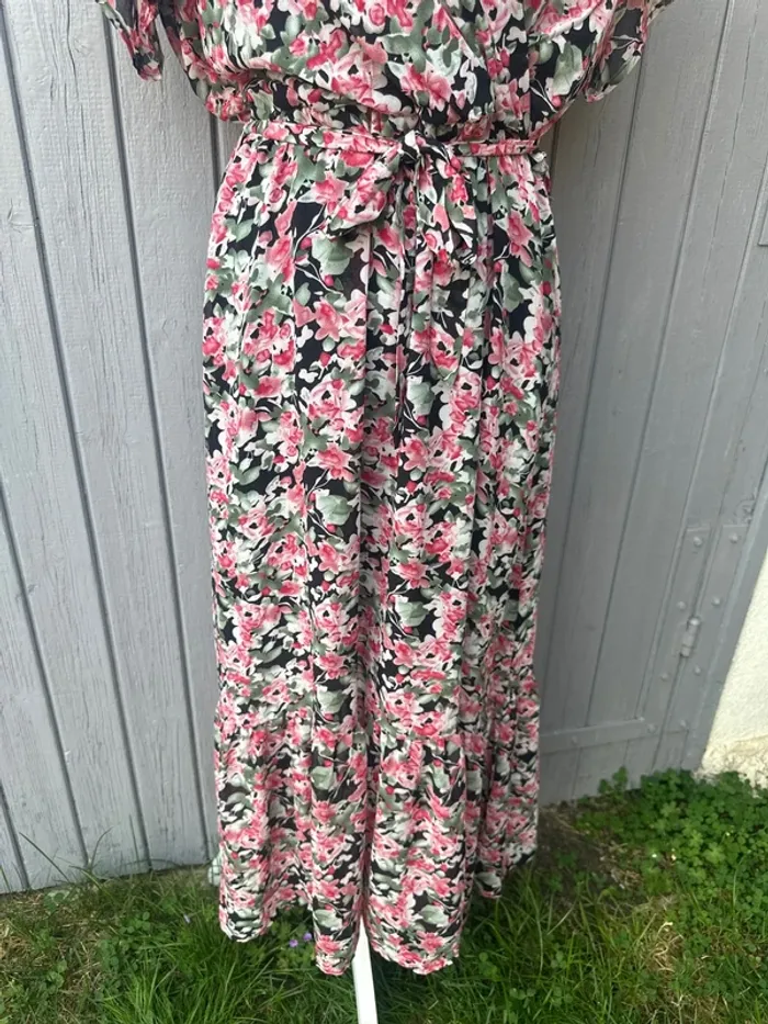 Robe longue manches courtes légère été décolleté fleuri colorée L/40 - photo numéro 3