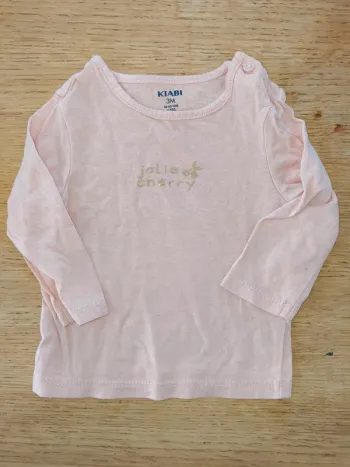 T-shirt manches longues rose Kiabi 3 mois excellent état