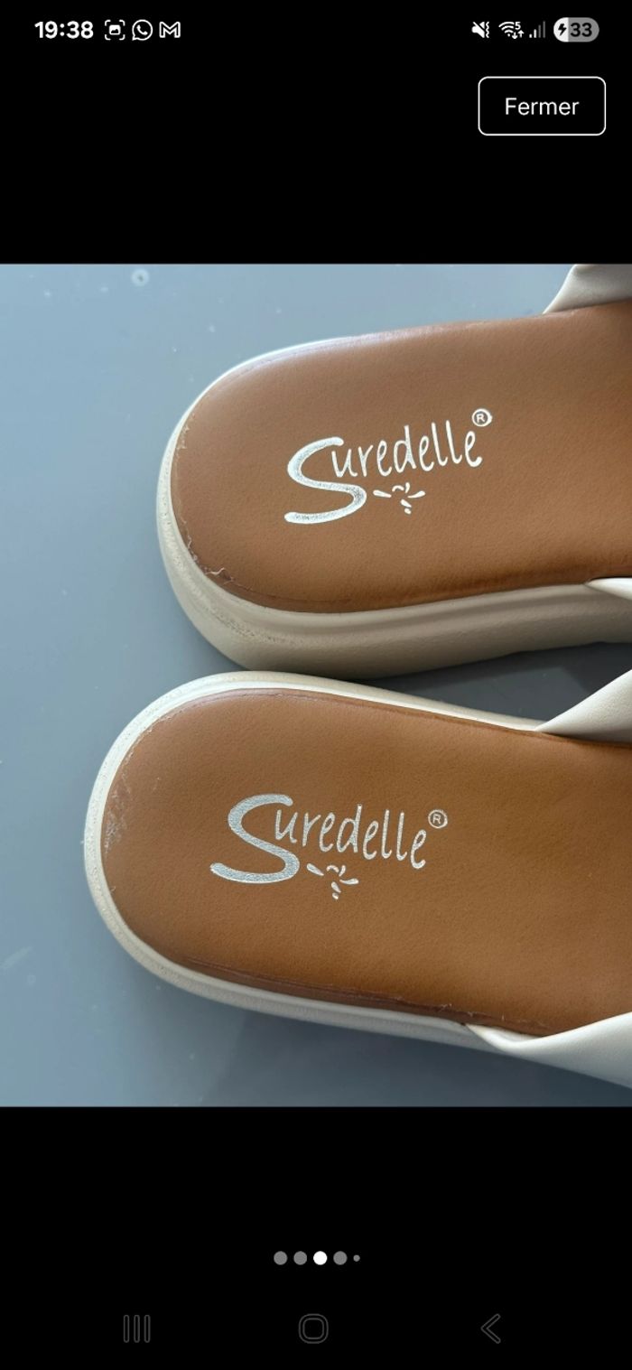 Sandales claquettes beige crème - photo numéro 3