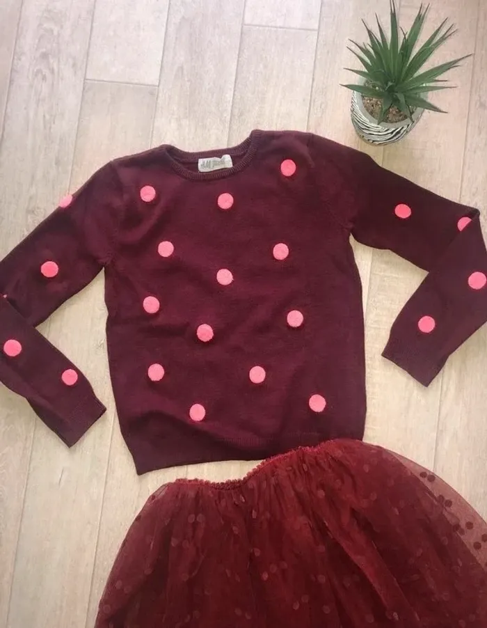 Pull bordeaux fille H&M Jupe Kiabi - photo numéro 3