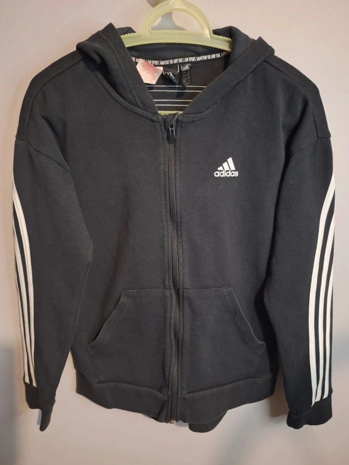Sweat à capuche zippé vintage adidas noir - taille 13/14 ans