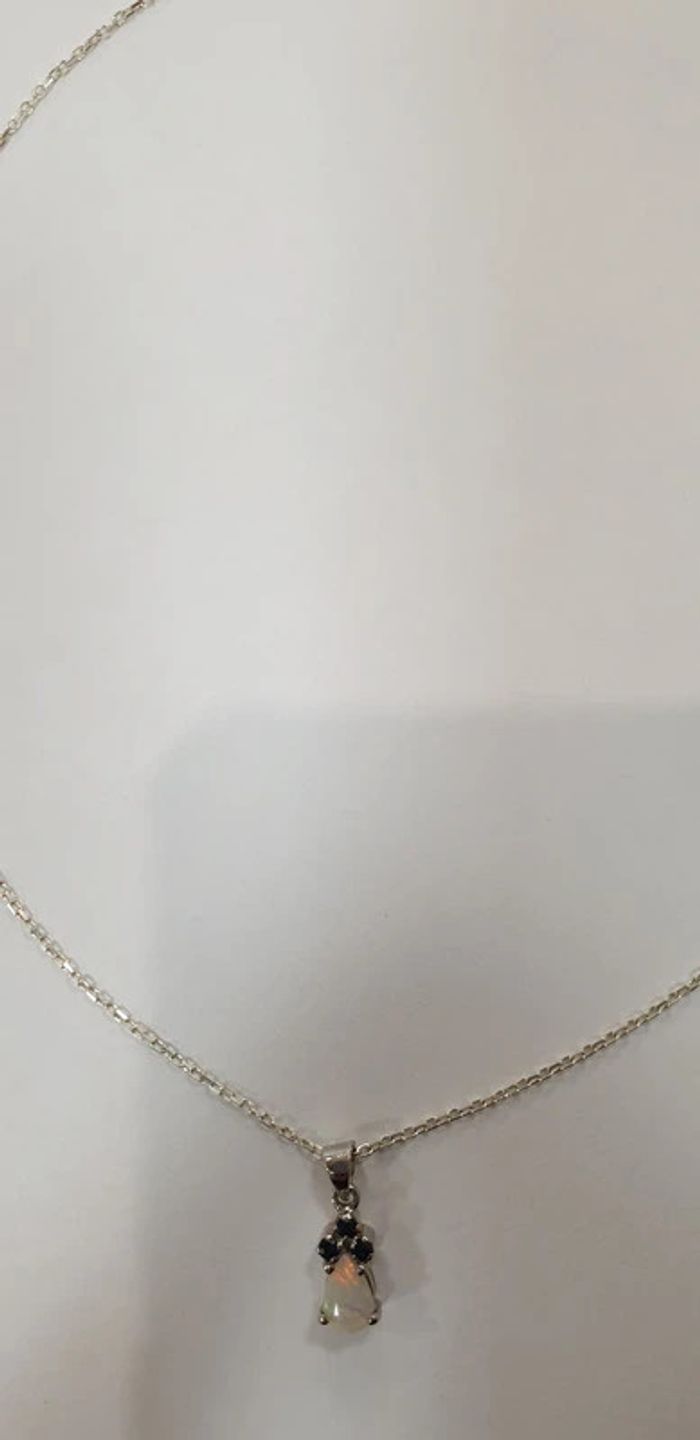 Neuf: Superbe collier pendentif argent opale et saphir veritables - photo numéro 4