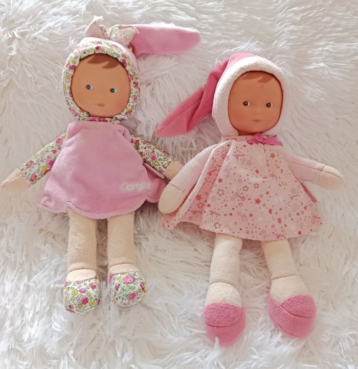 Lot de 2 doudous poupées robe rose étoiles,biche-fleuris - Corolle - photo numéro 1