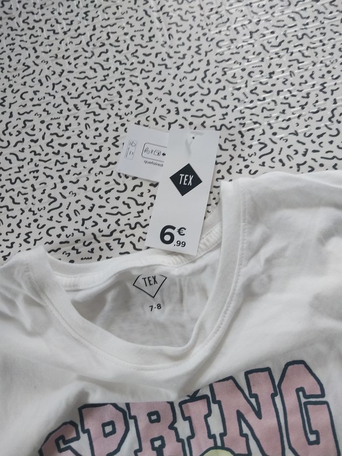 T-shirt manches longues fille 7-8 ans “Spring Vibes” – coton bio – Neuf étiqueté - photo numéro 3