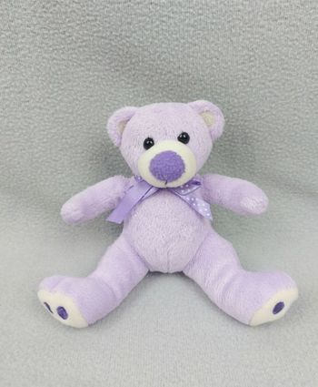 Petite Peluche doudou ours mauve violet blanc 12 cm assis