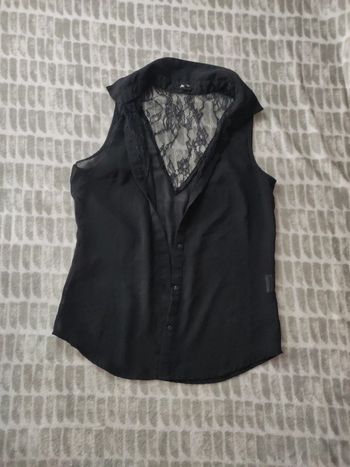 Blouse chemise chemisier voile noir dentelle sans manches Jennyfer taille xs 34