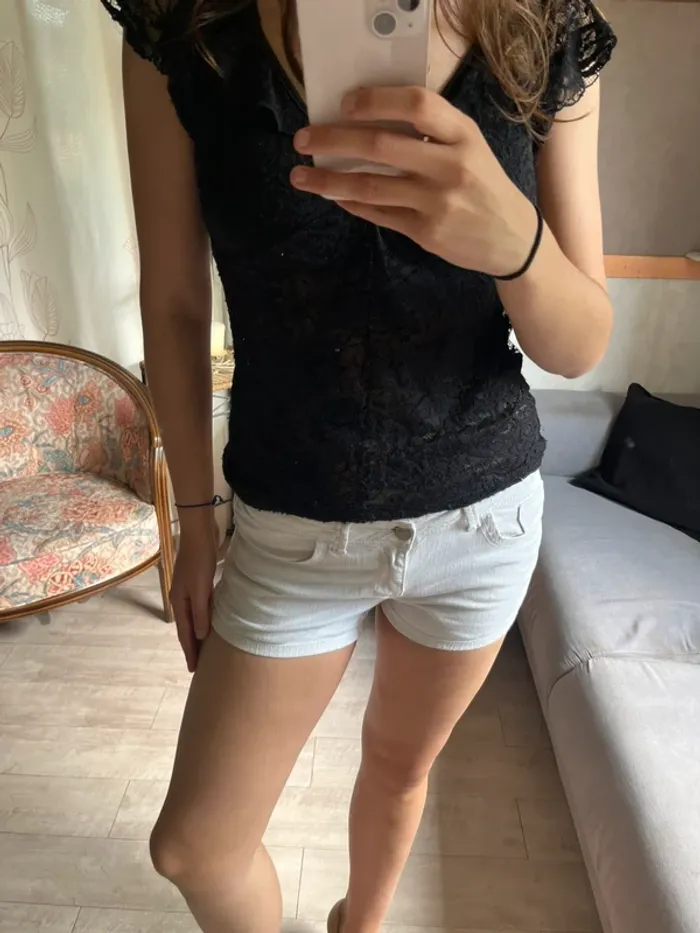 Mini-short vintage denim jean blanc y2k 2000yer siren office - photo numéro 3