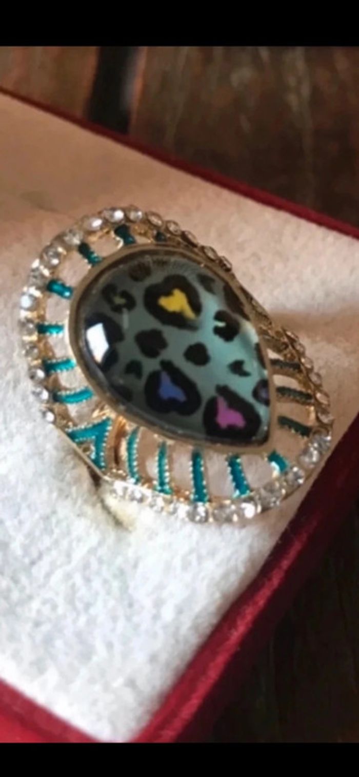 Magnifique bague réglage avec strass et pierre façon léopard - photo numéro 12