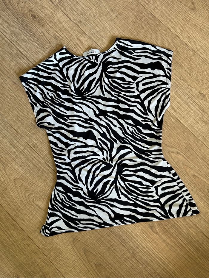 Blouse noire et blanche à manches courtes Morgan taille S TBE - photo numéro 8