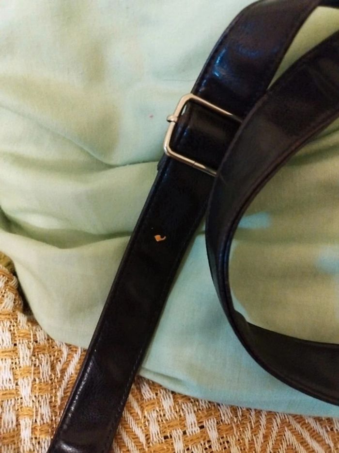 Sac noir bandoulière cuir et coton vintage bag - photo numéro 8