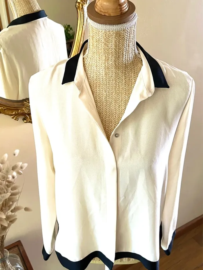 Sublime chemise blouse chic neuve Zara blanc écru et passementerie bordure  noir - photo numéro 7