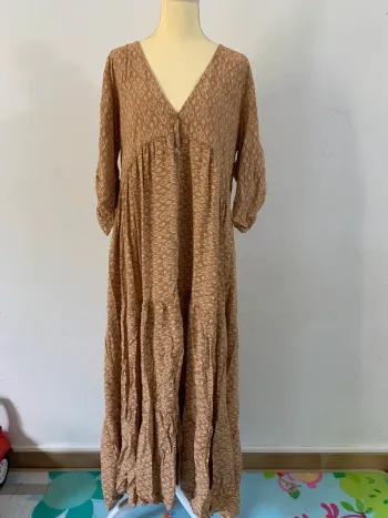 Robe longue bohème imprimée feuillage – Taille Unique