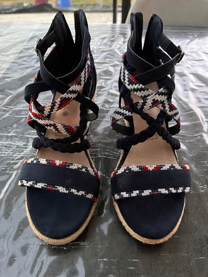 Sandale Bréal à talon en daim - bleu - photo numéro 2