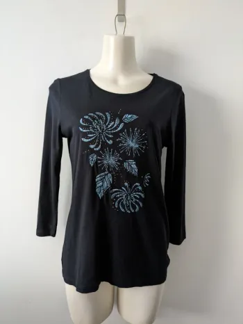 Top brodé marine manches 3/4 - 123 - taille 38