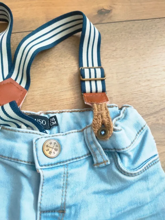 Jeans bleu clair avec bretelles bébé garçon 74 cm soit 12 mois - photo numéro 5