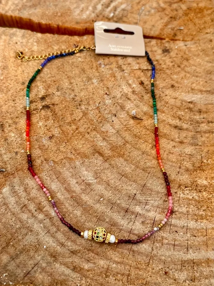 Collier habaha Paris réglable perles d’eau douces et naturelles multicolores grigri cristaux - photo numéro 5