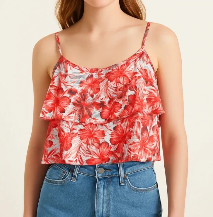 Crop Top Fleuri à Volants – Taille S (Jennyfer) - très bon état