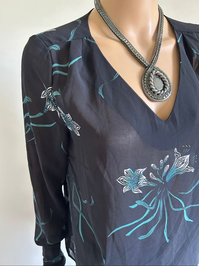 Blouse noire et imprimée à manches longues LPB Woman taille S TBE - photo numéro 4