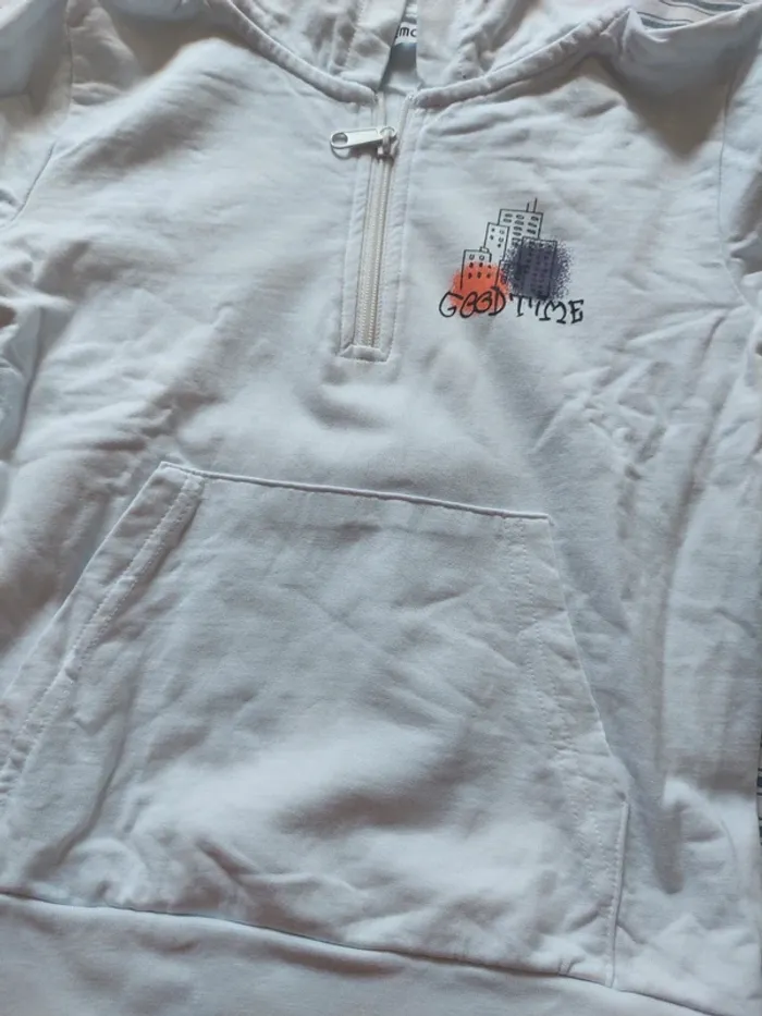 Sweat capuche blanc motif Just Have Fun - photo numéro 2