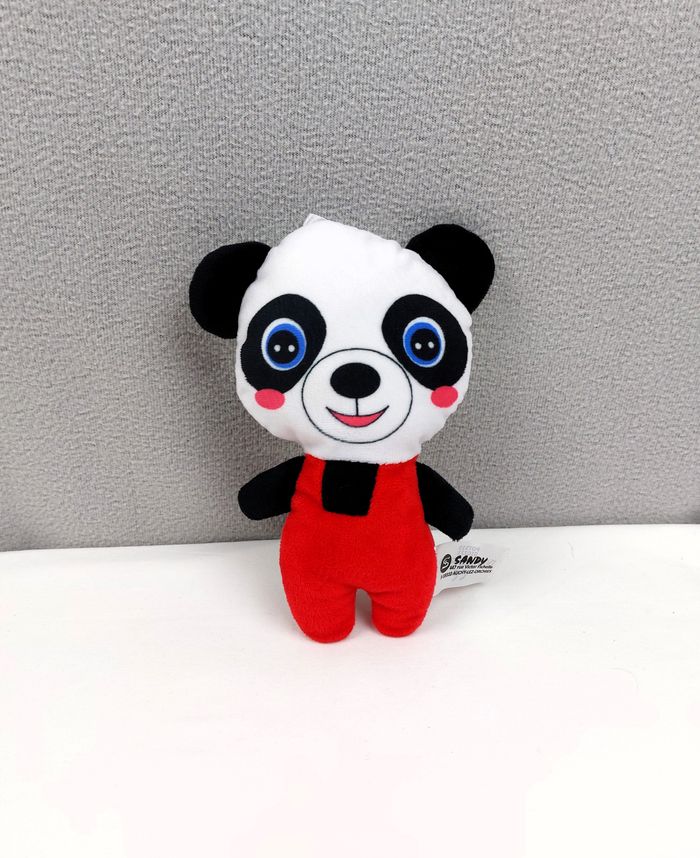 Peluche doudou panda SANDY 20 cm blanc rouge noir yeux bleus comme neuf