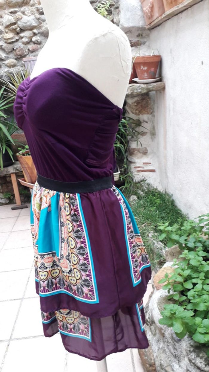 Robe bustier ampliforme violet et multicolore - photo numéro 4