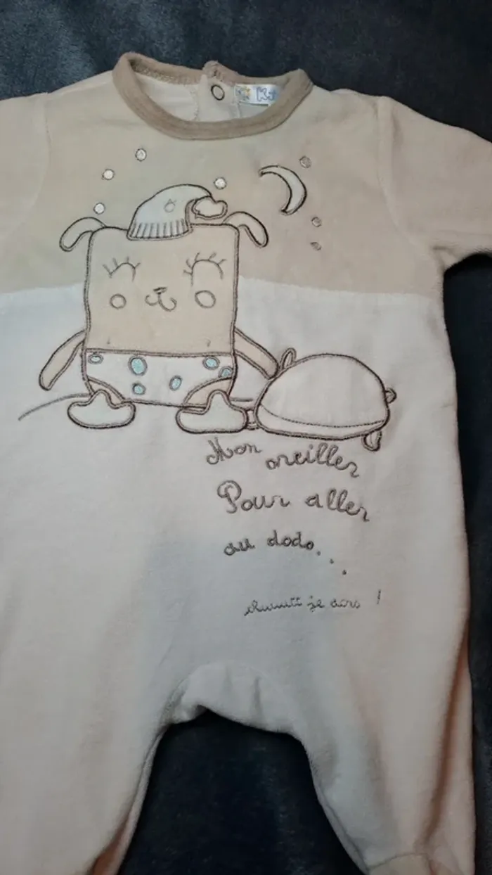 💚Pyjama bébé beige – motif dodo – T. 1 mois - photo numéro 3