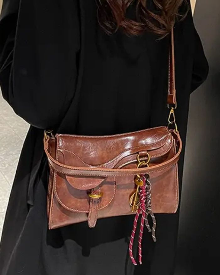 Sac bandoulière similicuir marron tendance - photo numéro 3