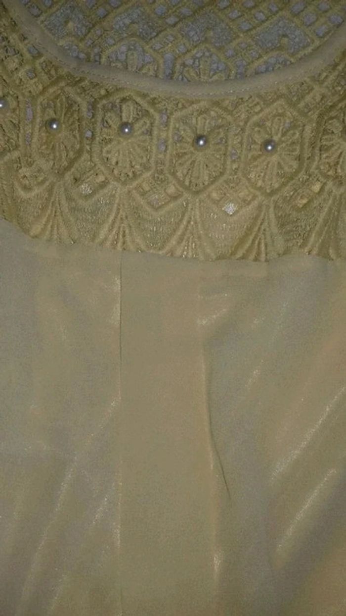Robe longue jaune doublée dentelle et perles taille 38 - photo numéro 4