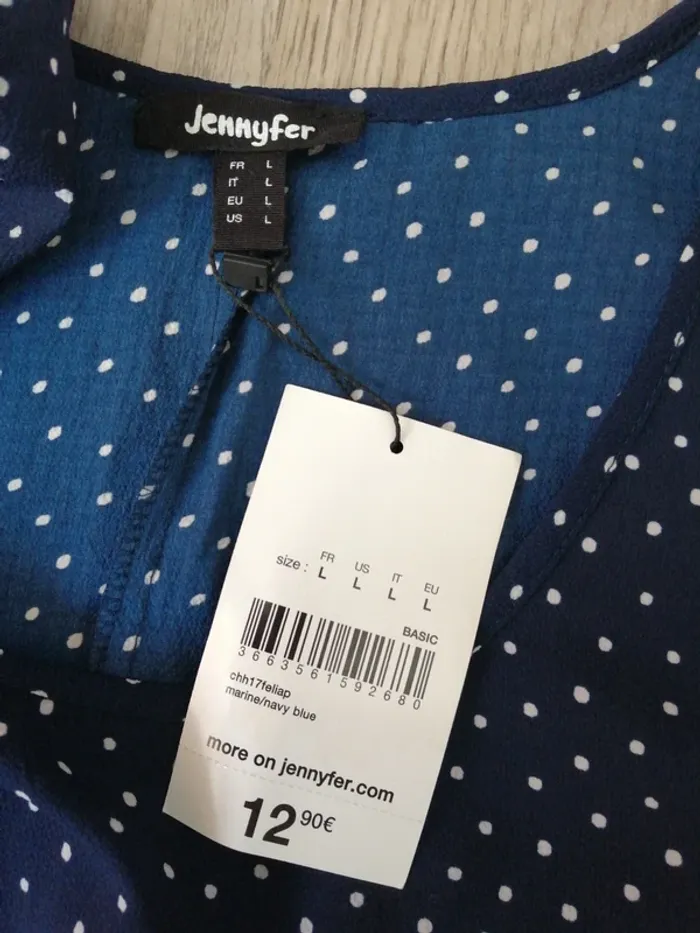 Blouse bleu marine sans manches à pois blancs, fente au dos / jennyfer / (L) - photo numéro 5