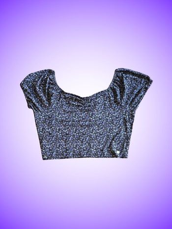 Crop Top Lulu Castagnette – Imprimé Fleuri / Liberty – Encolure Dégagée – Noir & Violet – Taille 42 XL – Très Bon État