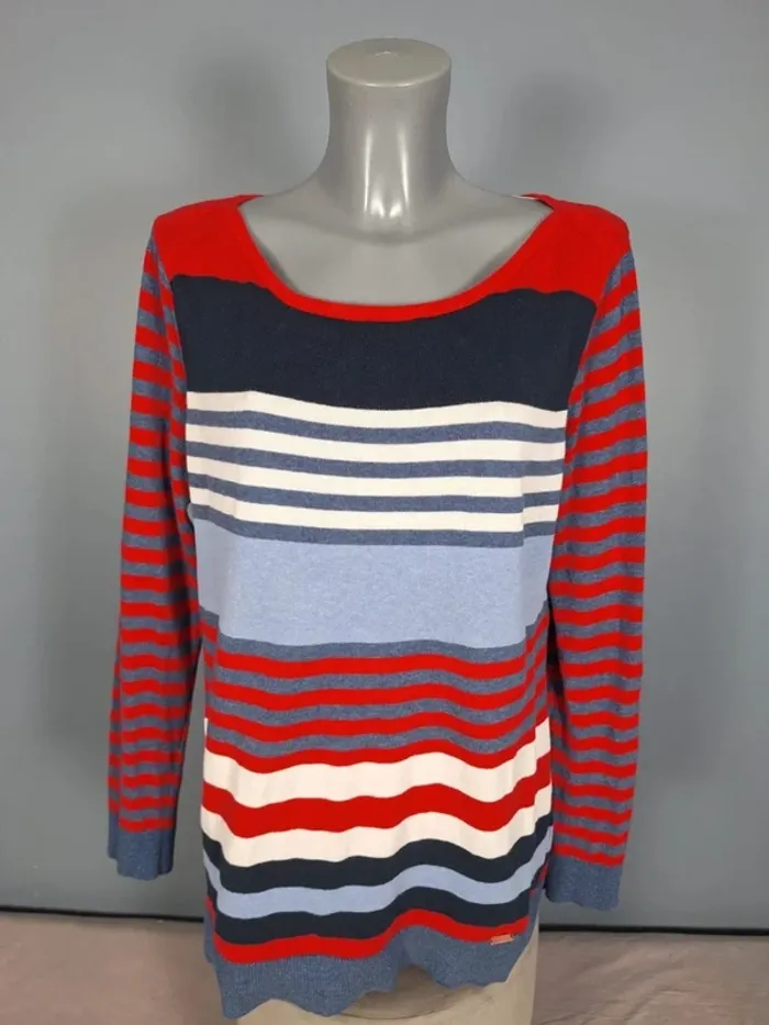 Pull Tommy Hilfiger Femme – Rayé Multicolore – Col Rond – Taille XL (634)