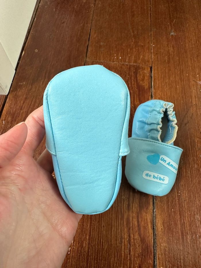 Chaussons cuir naissance bleu ciel Doudou & Cie - photo numéro 3